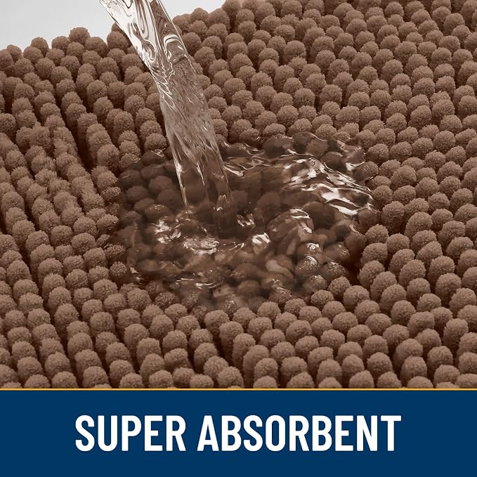 Smiry Dog Door Mat for Muddy Paws 47x32, Absorbent Dirt Trapper, Non-Slip Washable Chenille Entryway Rug for Inside Floor, Mocha, Classic Solid
