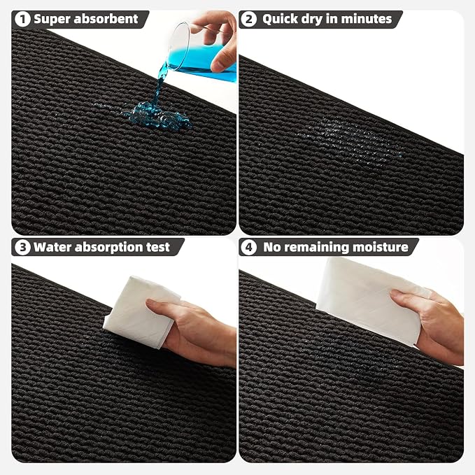 TYUU Black Large Bathroom Rugs Non Slip Washable Bath Rugs Super Absorbent Bathroom Rug Thin Quick Dry Low Pile Bath Mats, Black 36''x48''