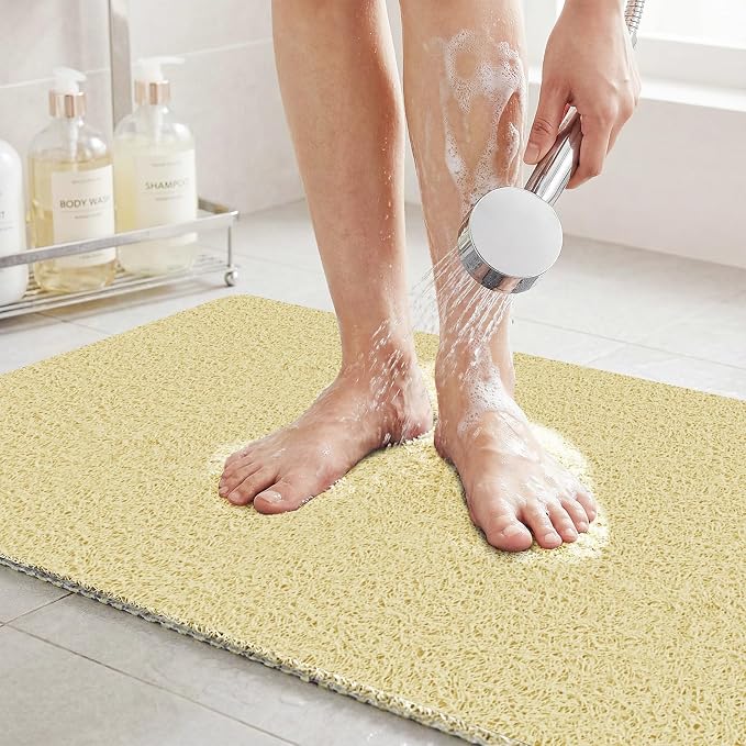 Extra Large Shower Mat 32"x24",Fast Drying Foot Scrubber Mats, Non Slip Bath Mat for Inside Shower, PVC Loofah Bathroom Mats for Wet Areas, Bathroom Floor, Poolside Entryway, Beige