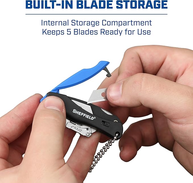 Sheffield Mini Box Cutter, Mini Utility Knife Aluminum Handle, Accepts Mini Utility Blades, Keychain Knife for Home, Office, Trades, and Warehouse