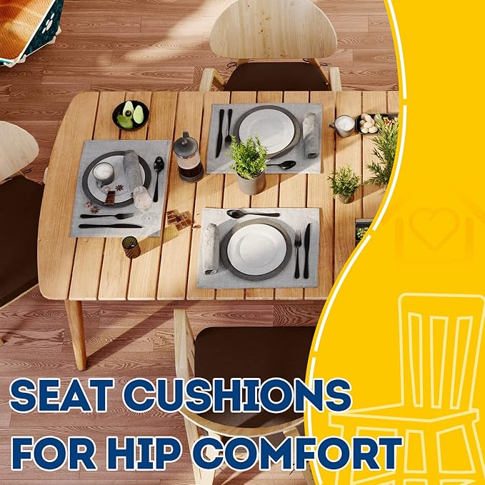 AAAAAcessories D-Shaped Chair Cushions, 2" Thick Dining Chair Pads with Ties and Removable, Machine-Washable Cover, 17" x 16", Set of 8, Brown