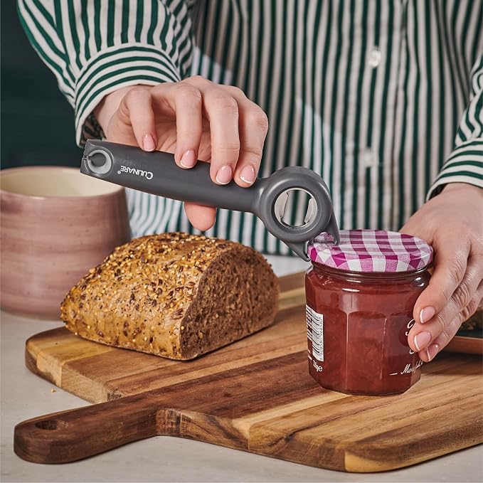 Culinare 5-in-1 Opener – Multi-Function Tool for Opening Jars, Cans, Bottles, Ring Pulls & Twist Caps – Ergonomic Handle for Comfort & Control – Dishwasher Safe, Grey – Ideal for All Kitchen Tasks