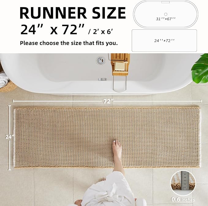 TYUU Waffle Runner Rug Bathroom, Long Boho Bathroom Rugs Non Slip Washable Super Absorbent Quick Dry Farmhouse Bath Decor, 72"x24" Khaki and White