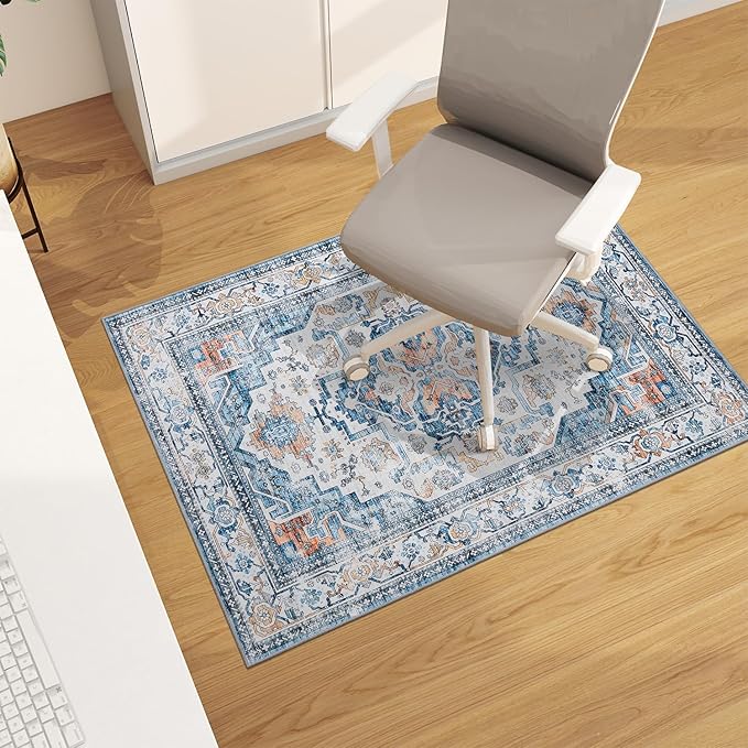 chakme Office Chair Mat for Hardwood Floor, 48"x36" Easy Glide Computer Desk Mat Protector for Rolling Chair Under Desk Rug Nonslip Backing, Machine Wash, (Boho)
