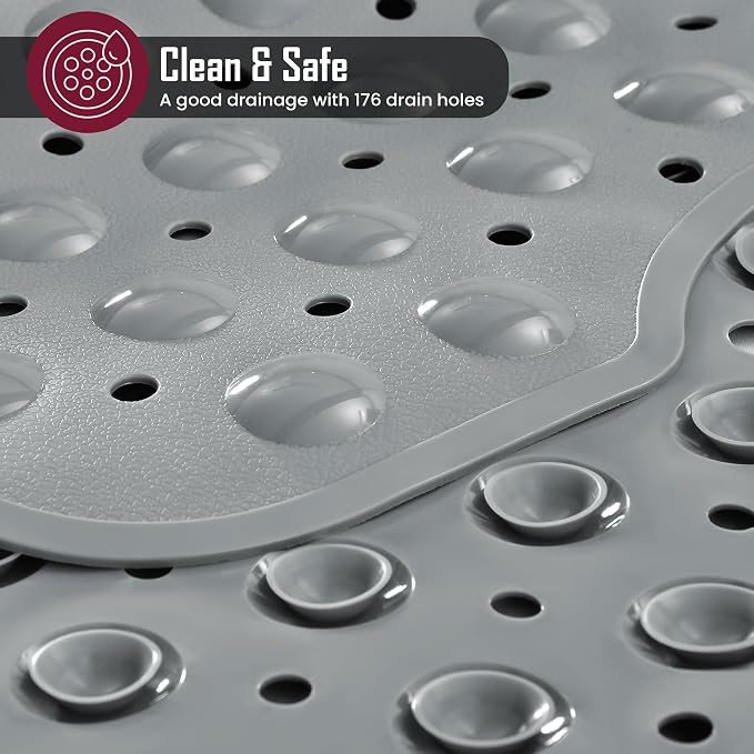LDC Bath Mat for Tub, Inside Shower Bathtub Mat with Drain Holes and Suction Cups, Anti Slip Bath Mat Inside Tub Extra Long, 40x16 - Light Grey