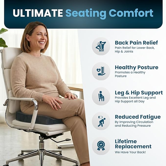 ComfiLife Extra Large Gel & Memory Foam Seat Cushion - Doctor Recommended Office Chair Cushion, Car Seat Cushion - Back & Sciatica Pain Relief - Wide Seat Cushion for Big & Tall (Charcoal)