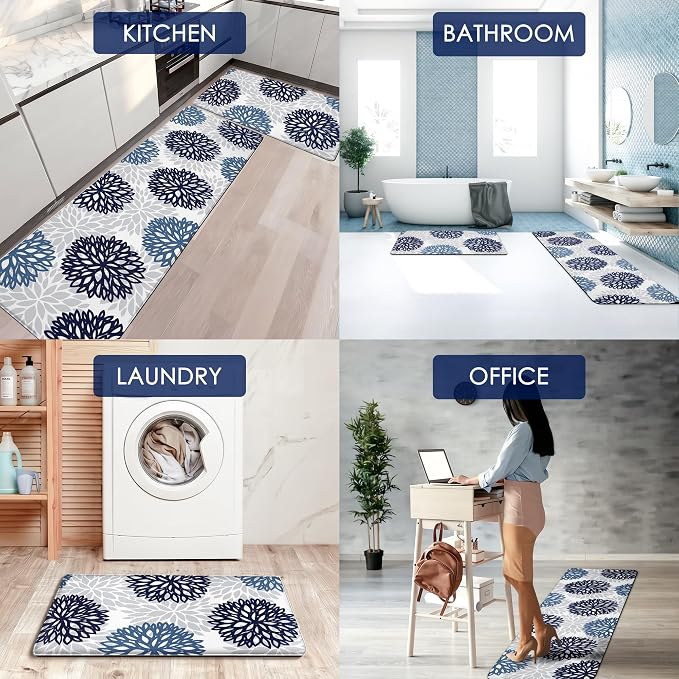 Cushioned Anti-Fatigue Kitchen Mats for Floor – Non-Slip Waterproof Memory Foam Runner, Extra Wide & Long, Comfortable Standing Mat for Kitchen, Sink, Office, Laundry, Navy Teal