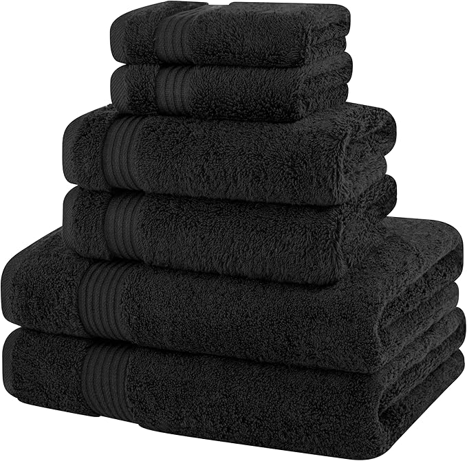 Cotton Paradise 100% Cotton Turkish Towel Set, Soft Absorbent Quick Dry, 6 Piece Towel Set, Coal Black