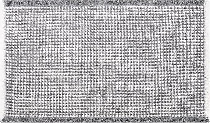 Waffle Bath Mat - Boho Bathroom Rugs Non Slip Washable, Super Absorbent & Quick Dry, Small Bath Mats Farmhouse Bathroom Decor, 18'' x 30'', Dark Grey and White