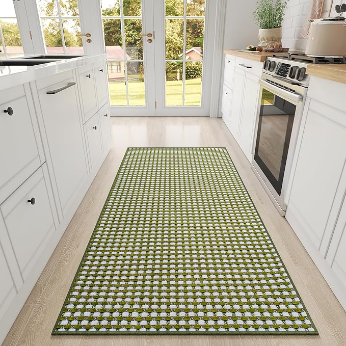 YDKGL Large Kitchen Runner Rugs Long Kitchen Mat Non Slip Washable, Super Absorbent Soft Chenille Braided Kitchen Mats for Floor, Rubber Backing Kitchen Sink Standing Mat, Easy Clean, Green 36"x71"