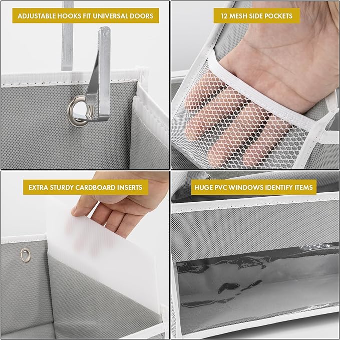 HOMELUX THEORY UPGRADED 6 Tiers Over The Door Organizer Hanging - 100D EXTRA THICK & 50lbs HUGE CAPACITY, 12 Side Mesh Pockets Over The Door Shoe Organizer, Hanging Closet Organizer (Transparent, 1pc)