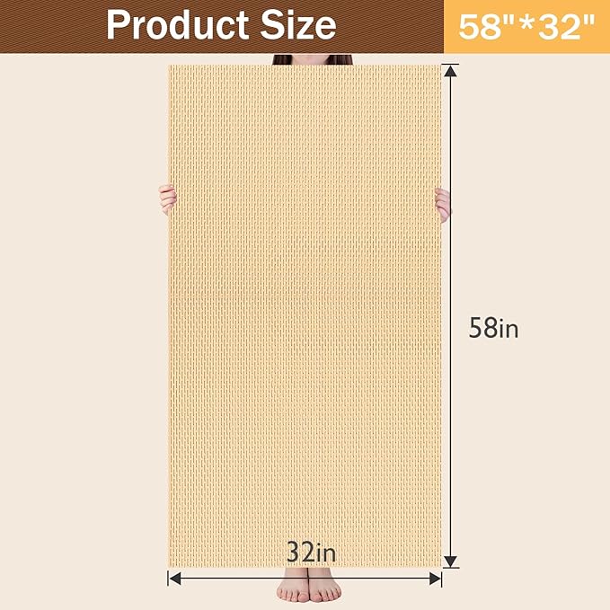 Bathroom Non Slip Shower Mat, Khaki 58x32 Inch Bathtub Mat, Non Slip Bathroom Mat for Elderly and Kids, Easy to Dry, Fast-Dry Drainage Hole, Easy to Prune