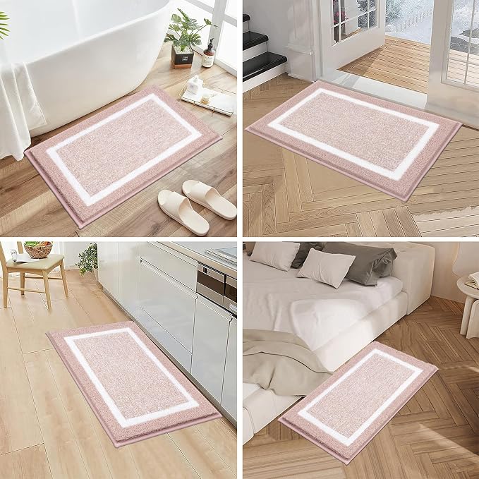Pauwer Bathroom Rugs Sets 3 Piece Bathroom Shower Rugs with U-Shaped Contour Toilet Mat Absorbent Microfiber Plush Bath Mats Non Slip Bath Rugs Machine Washable Shaggy Bathroom Floor Mats, Dusty Pink