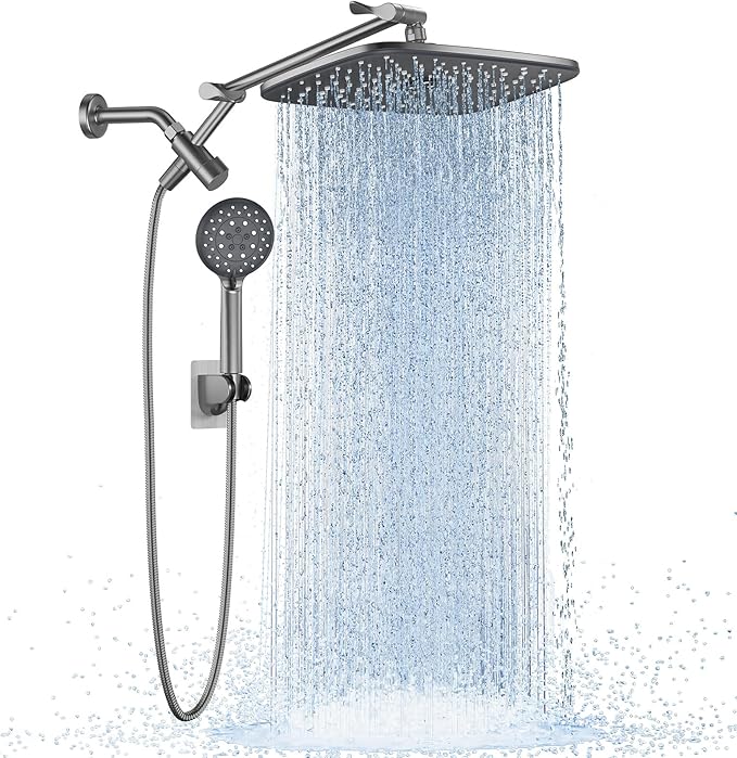 Veken 11.8" Rain Shower Head with Handheld, High Pressure Handheld Shower with Multi Spray Modes, Rainfall Combo with 15" Metal Extension Arm, Detachable Dual Shower, Bathroom Decor, Gunmetal Gray