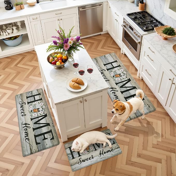 Yamaziot Anti Fatigue Kitchen Rug Set of 3, Non-Slip Waterproof Farmhouse Cushioned Comfort Standing Floor Mat for Kitchen, Office, Sink, Laundry