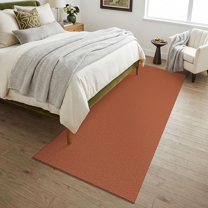 KOZYFLY Orange 3x7 Washable Kitchen Runner Rug, Non Slip Wide Runners for Hallway, Cotton Entryway Runner, Braided Floor Carpet for Entry, Kitchen, Bedside, Hall, Burnt Orange/Tan