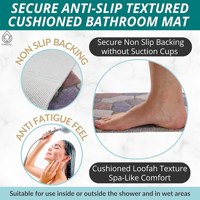 Square Shower Mat - Non Slip Shower Mats for Inside Shower - Extra Large 31x31 Shower Floor Mat Non Slip - Square Bath Mat for Shower - Secure Anti Slip Loofah Shower Bath Mat (31x31 Stone Path)