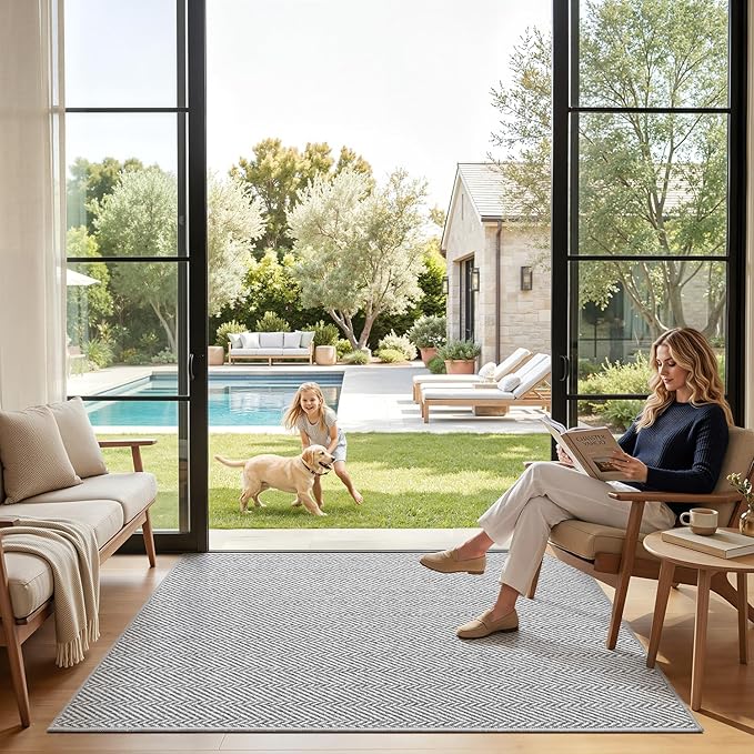LUMI Ultra Thin Indoor Door Mat for Entrance 36"x56", Non Slip Entryway Mat, Low Profile Doormat, Unique Herringbone Design Carpet for Inside, Patio, Porch, Gray