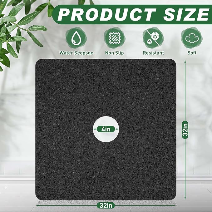 Shower Mat Non Slip,32 x 32 Inch Extra Large Square Shower Mat with Drain Hole in Middle,Soft Loofah Bath Mat Shower Stall Bathtub Mat for Inside Shower Bathroom,Without Suction Cups (Black)