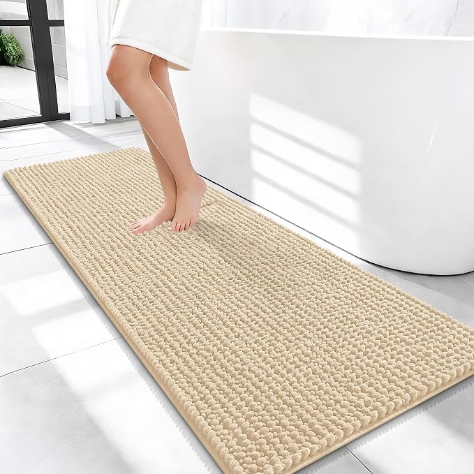 OLANLY Thick Bathroom Runner Rugs 47x20, Extra Soft Absorbent Chenille Bath Rugs, Rubber Backing, Machine Wash Dry, Long Bath Mats for Bathroom Floor, Tub and Shower, Home Decor Accessories, Beige