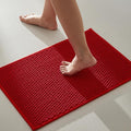 TYUU Christmas Bathroom Rugs Non Slip Washable, Super Absorbent Thin Bath Mat Small Quick Dry Low Pile Bathroom Rug, Red 16"x24"