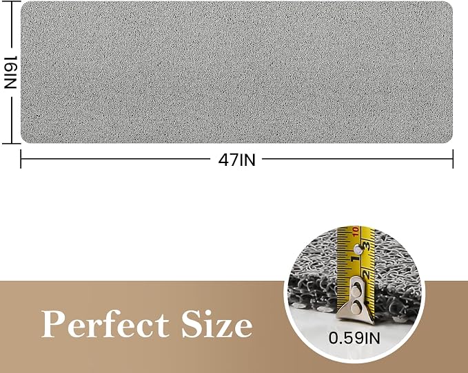 Shower Mat Bathtub Mat Non-Slip,47x16 inch, Soft Tub Mat with Drain,PVC Loofah Bath Mat (Phthalate Free) for Tub and Bathroom,Quick Drying,Grey