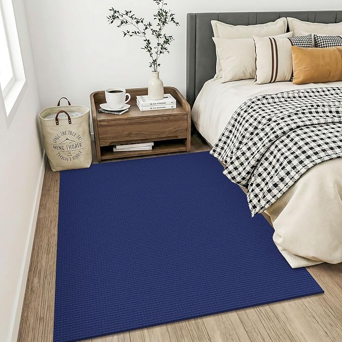 KOZYFLY Washable 4x5 Entry Woven Area Rug, Braided Throw Rugs for Entryway, Non Slip Door Mat Indoor Entrance, Flatweave Carpet for Foyer, Bedroom, Dining, Office, Royal Blue/Navy