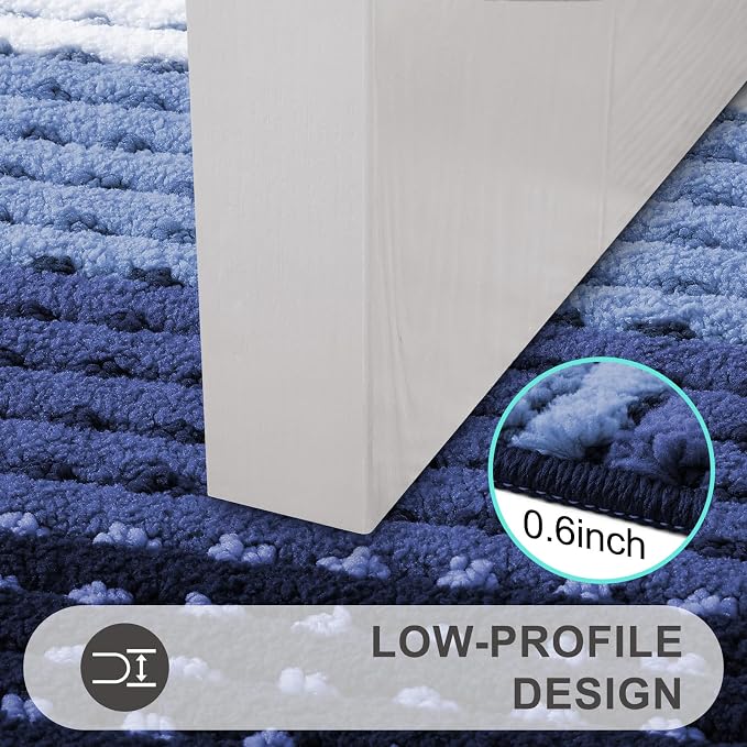 Kitinjoy Indoor Outdoor Door Mat, 40x32 Non-Slip Absorbent Dirt Trapper, Low-Profile Washable Inside Entrance Front Floor Mat, Sturdy Soft Entry Dotted Ombre Doormats for Entryway, Navy Blue