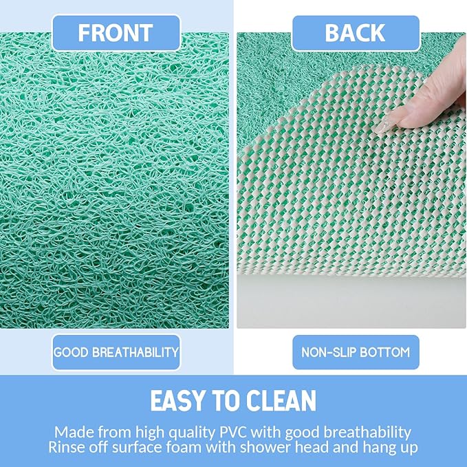 Hargiis Non-Slip Bathtub Mat, Anti Slip Shower Mat, Fast Drying Bathtub Mats, Foot Scrubber Mat, Anti Slip Mat for Tub, Floor, Bathroom, Kitchen, Home, Hotel (Light Green 24"×16")