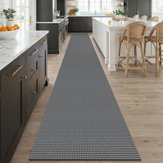 KOZYFLY Braided 2.5'x20' Runners Rugs for Hallway, Extra Long Washable Runner Rug, Woven Non Slip Kitchen Runner, Cotton Entryway Rug, Floor Carpet for Entry, Aisle, Hall, Grey/Dark Grey