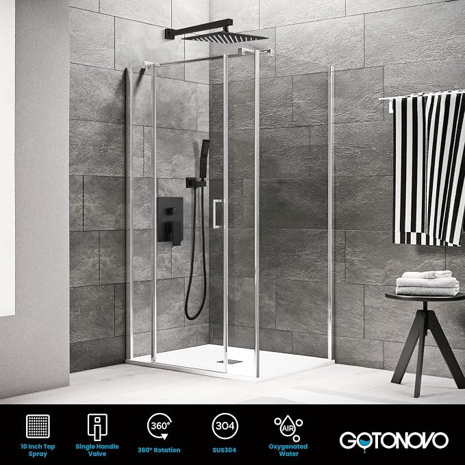 gotonovo Rainfall Bathroom Shower System Rain Shower Head and Handle Set Wall Mounted Shower Complete Combo Solid Brass Pressure Balancing Shower Mixer Valve 10 Inch Oil Rubbed Bronze