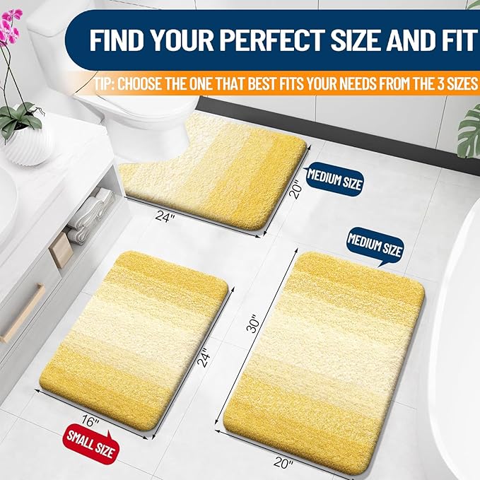 OLANLY Large Bathroom Rugs Mat 44x32, Extra Soft Absorbent Microfiber Bath Rugs, Rubber Backing, Quick Dry, Machine Washable Bath Mat for Bathroom Floor, Tub and Shower, Home Decor Accessories, Yellow