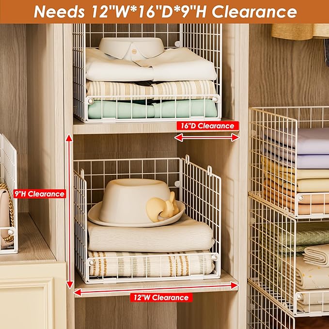 Yociyoga Stackable Closet Organizers and Storage - 4-Tier Stackable Storage Bins, Foldable Closet Shelf Organizer Basket, Clothes Organizers Shelves for Organizer System(Patent 30022416)