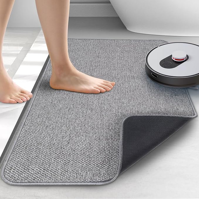 Upgraded Bath Mat 19x30Inch, Thin Bath Mats Rugs with Rubber Backing Non-Slip, Absorbent,Quick Dry Machine Washable, Home Decor Accessories Cozy Cloth Bathroom Rugs fit Under Door/Sink/Tub/Shower-Grey