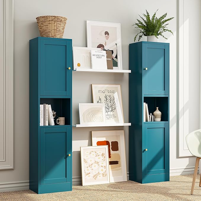 Bevivog Metal Kitchen Pantry Cabinet for Small Space, 67" Tall Storage Cabinets with 2 Doors and Adjustable Shelves, Freestanding Narrow Bathroom Cabinet, 15.7" W Slim Pantry