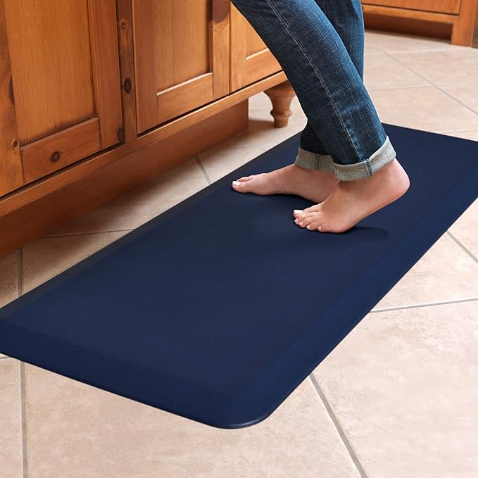 GelPro Designer Comfort 3/4" Thick Ergo-Foam Anti-Fatigue Kitchen Floor Mat, 20"x48", Leather Grain Navy