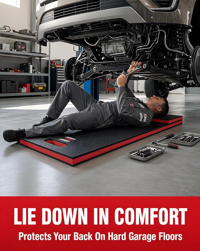 Foldable EVA Utility Mat with Handle, Heavy Duty Mechanic Mat for Kneeling, Workouts, Garages, Gardening, Camping, Picnics, Outdoor Adventures and Home Gyms, Red