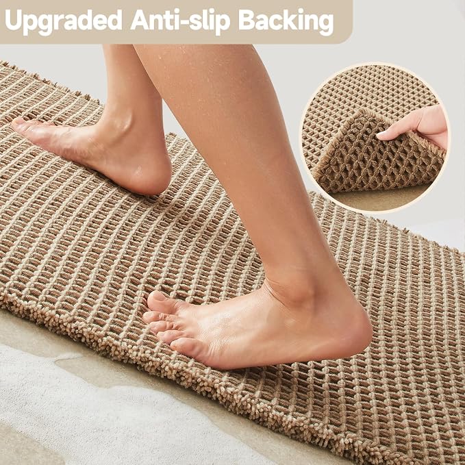 TYUU Waffle Bath Mat, Boho Bathroom Rugs Non Slip Washable Super Absorbent Quick Dry Bath Mat Farmhouse Bathroom Decor, 36"x24" Beige