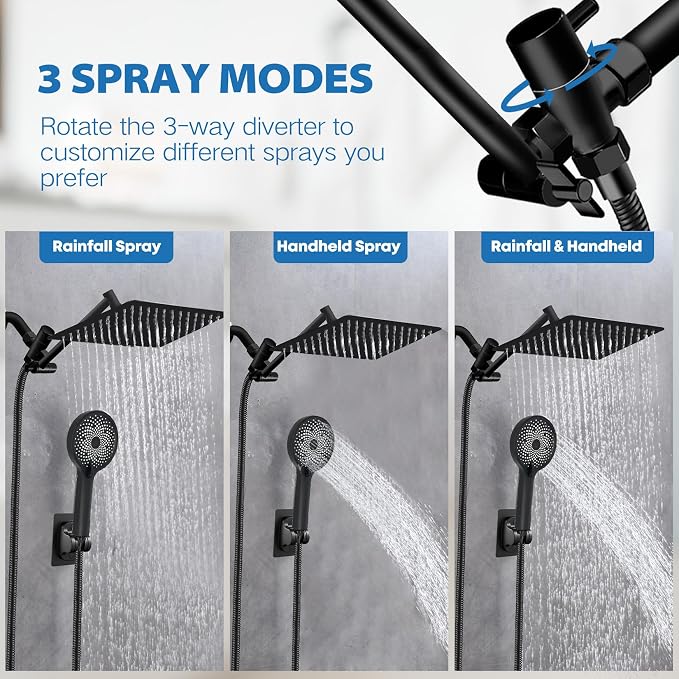 Shower Head,12”Rain Shower Head with Handheld Spray Combo and Adjustable Extension Arm/Shower System,High Pressure Rain Fall Hose,Chrome