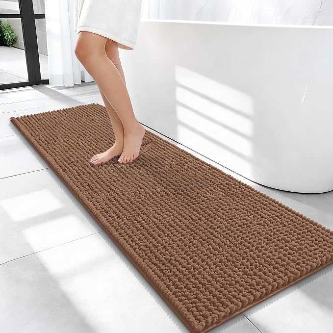 OLANLY Thick Bathroom Runner Rugs 47x17, Extra Soft Absorbent Chenille Bath Rugs, Rubber Backing, Machine Wash Dry, Long Bath Mats for Bathroom Floor, Tub and Shower, Home Decor Accessories, Mocha
