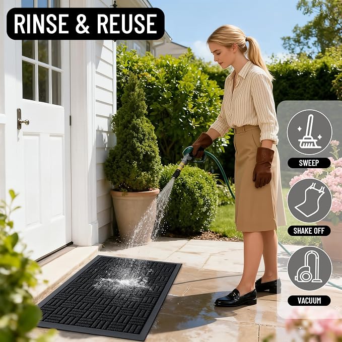 OLANLY Front Door Mat Outside Entrance 59x23, Absorbent, Heavy Duty Sturdy Natural Rubber Doormat Indoor Outdoor, Stain and Fade Resistant, Non-Slip Backing Low Profile Floor Mat for Entryway, Black