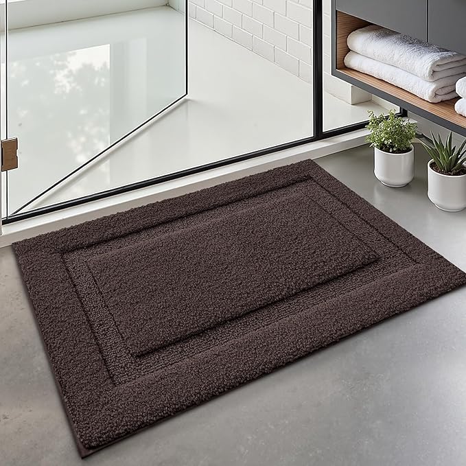 LUMI Ultra Soft Bathroom Rugs Non Slip with Rubber Backing, Absorbent Washable Bath Mat Quick Dry, Upgraded Premium Microfiber Plush Carpet for Bathtub and Shower Floor, Brown, 24x36