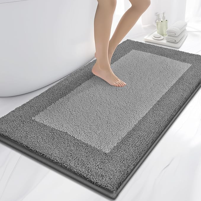 anllugs Bathroom Rugs 30" x 60", Non-Slip Extra Soft Absorbent Bath Rugs, Machine Washable Quick Dry Bath Mats for Bathroom Floor, Shower, Bathtub and Sink, Grey & Dark Grey