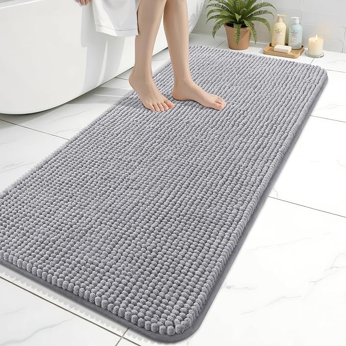 Arotive Bathroom Rugs 47" x 24", Ultra Soft Absorbent Chenille Bath Rugs, Non-Slip Rubber Backing, Machine Washable Bath Mats for Bathroom Floor, Tub and Shower, Home Decor Accessories, Grey