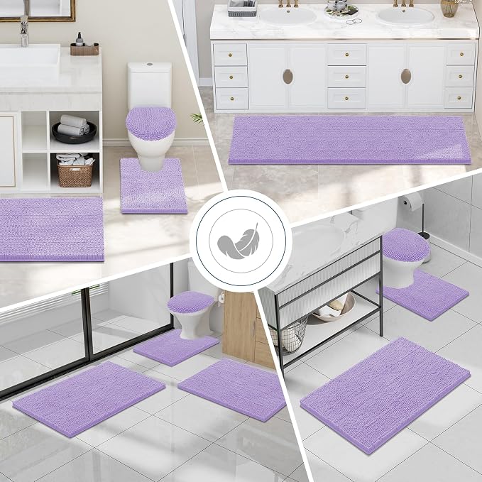 Smiry Luxury Chenille Bathroom Rugs 36x24, Extra Soft and Absorbent Shaggy Bath Mat, Machine Washable, Non-Slip Plush Carpet Runner for Tub, Shower, and Floor, Home Decor Accessories, Purple