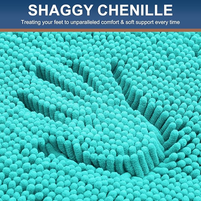 Smiry Luxury Chenille Bathroom Rugs 34x21, Extra Soft and Absorbent Shaggy Bath Mat, Machine Washable, Non-Slip Plush Carpet Runner for Tub, Shower, and Floor, Home Decor Accessories, Turquoise