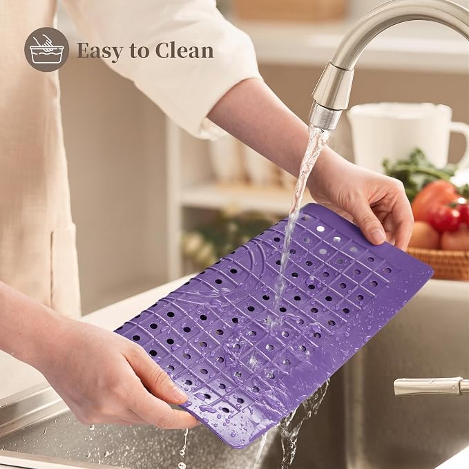 WILLKOMMEN Kitchen Sink Mat, 12" x 10" Rectangular Sink Protector Pad, Fast-Draining Grid Design Liner, Dish Drying Mat , 2 Pack Purple