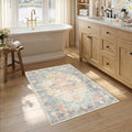 RELEANY Area Rugs Small 2'6"x4' Washable Non-Slip, Floral Vintage Distress Medallion Carpet for Kitchen Entryway Bathroom, Blue Orange Red
