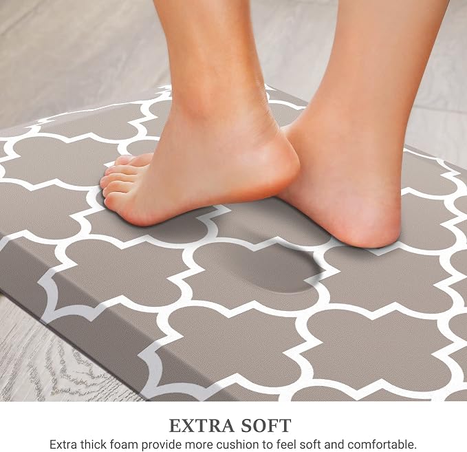 WISELIFE Kitchen Runner Rugs Anti-Fatigue mats - 4/5 Inch Non Slip Waterproof Ergonomic Comfort Mat for Kitchen, Floor Home, Office, Sink, Laundry (17.3"x 60",Khaki)