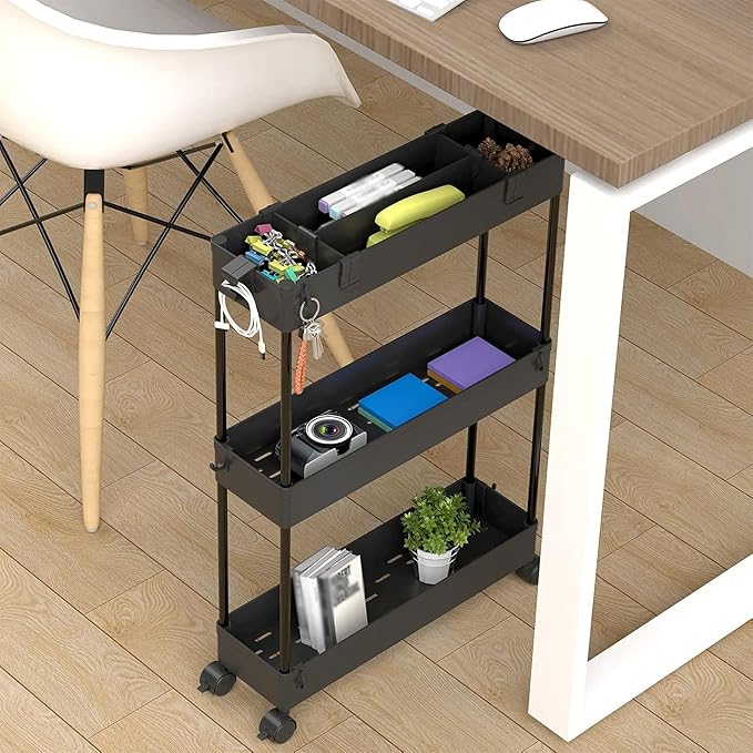 SPACELEAD 2-piece Set Slim Storage Cart 3 Tier,Bathroom Organizer Rolling Utility,Mobile Shelving Unit Slide Out for Office, Kitchen, Laundry Room & Narrow Places